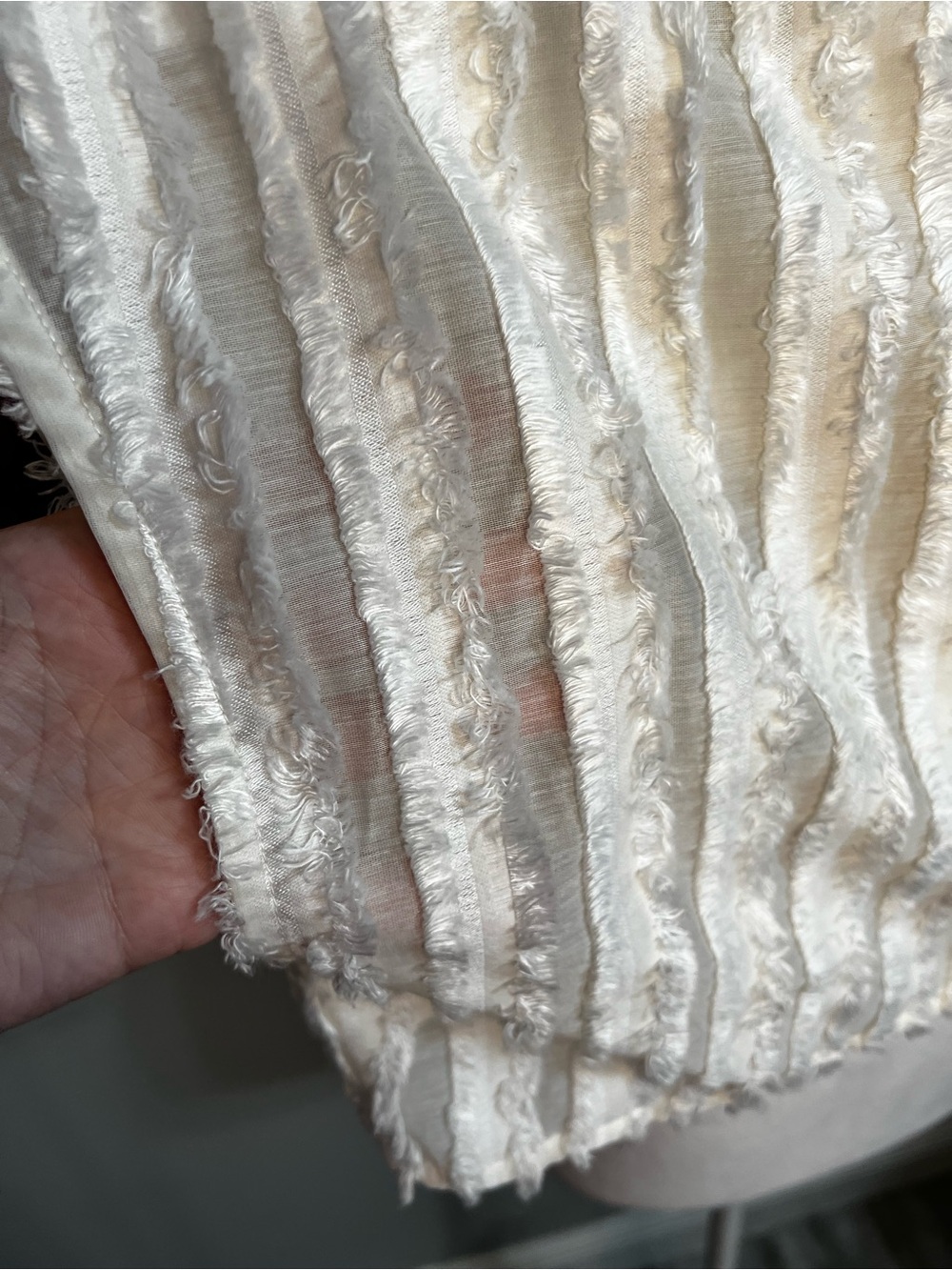 Rangel Chloe Top Ivory Large Sheer And Fur Stripes Zipper Crop Top - Picture 11 of 12